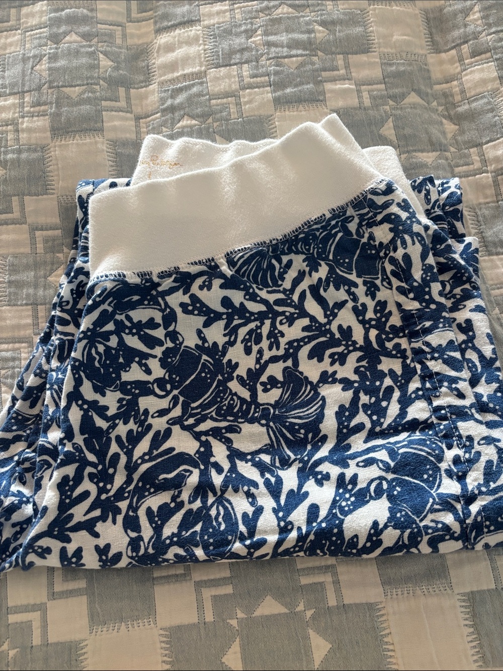 Lilly Pulitzer White & Navy Floral Print Trousers